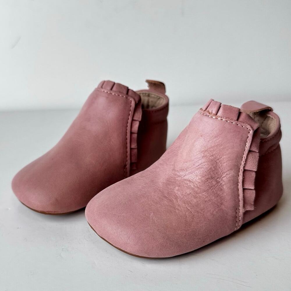 Little Love Bug The Mila Dusty Pink Leather Ruffle Booties Toddler Size 6